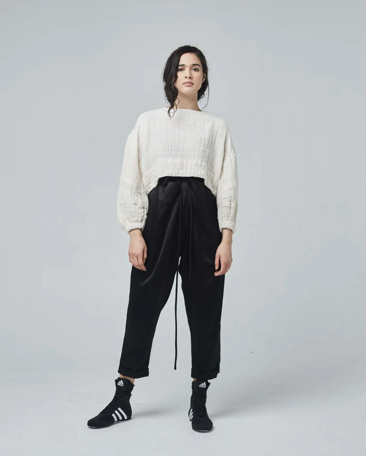 Shelay cropped full sleeves pullover - Ecru