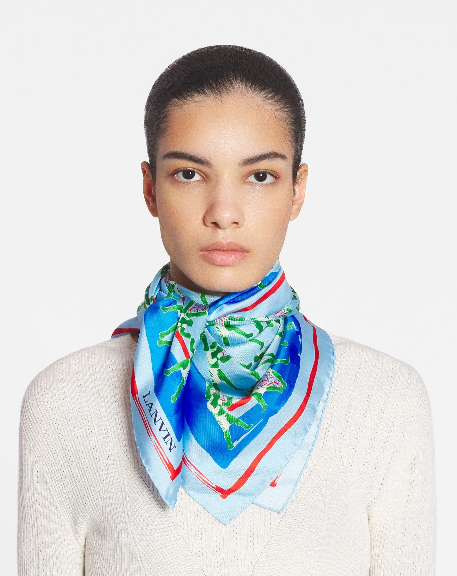 SILK SCARF WITH A SPORTS PRINT