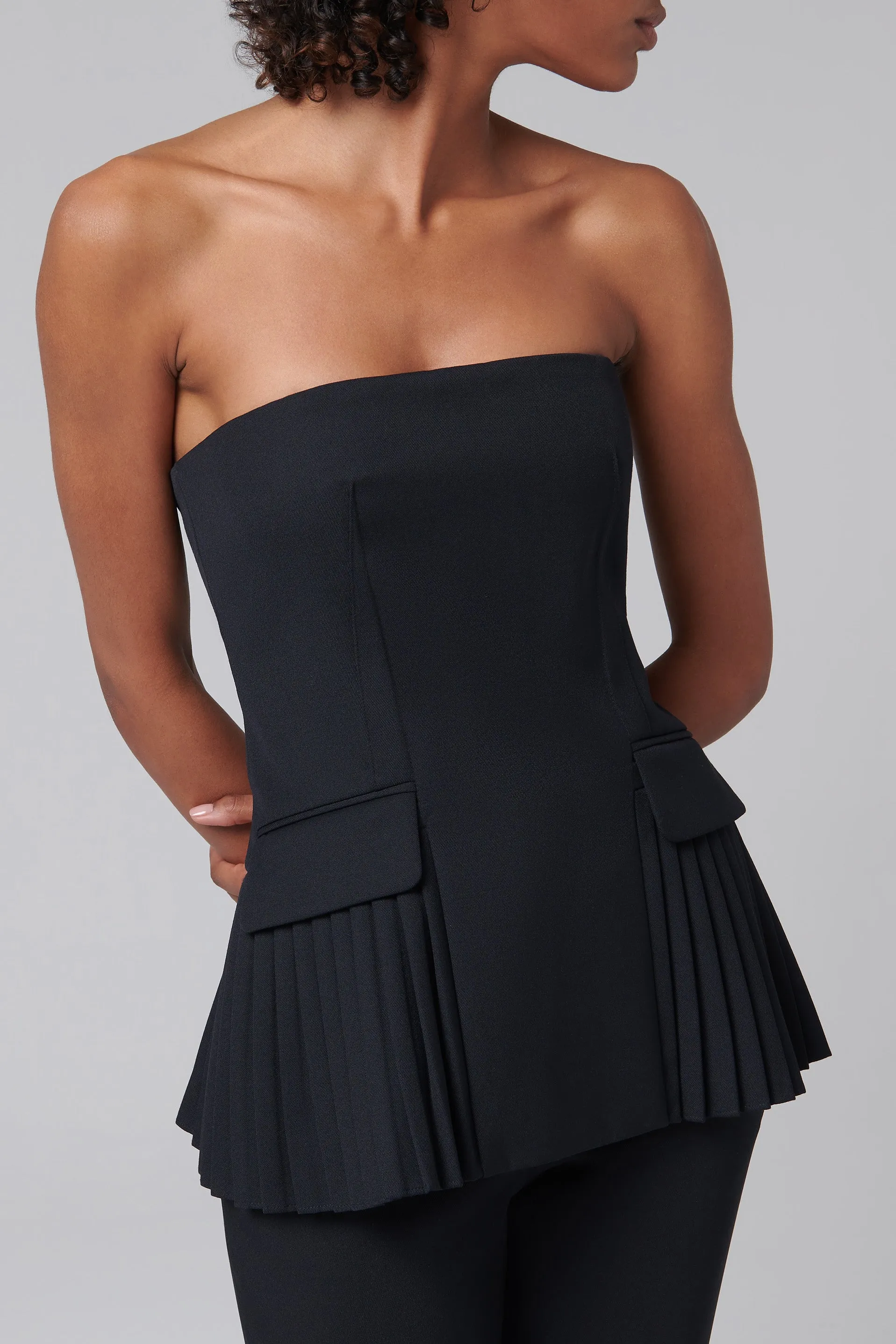 Simkhai  Black Vita Pleated Sleeveless Top