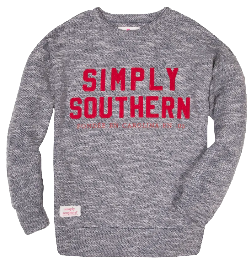 Simply Southern Red Logo Terry Pullover Soft Crew Sweatshirt