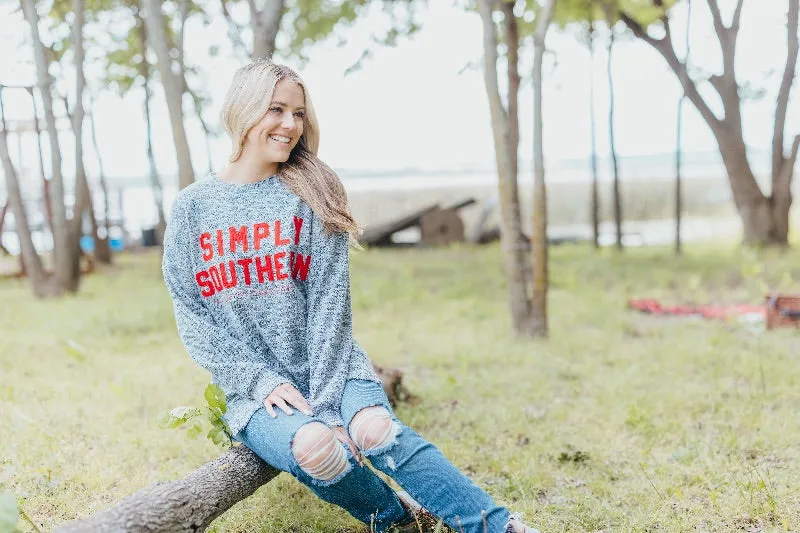 Simply Southern Red Logo Terry Pullover Soft Crew Sweatshirt