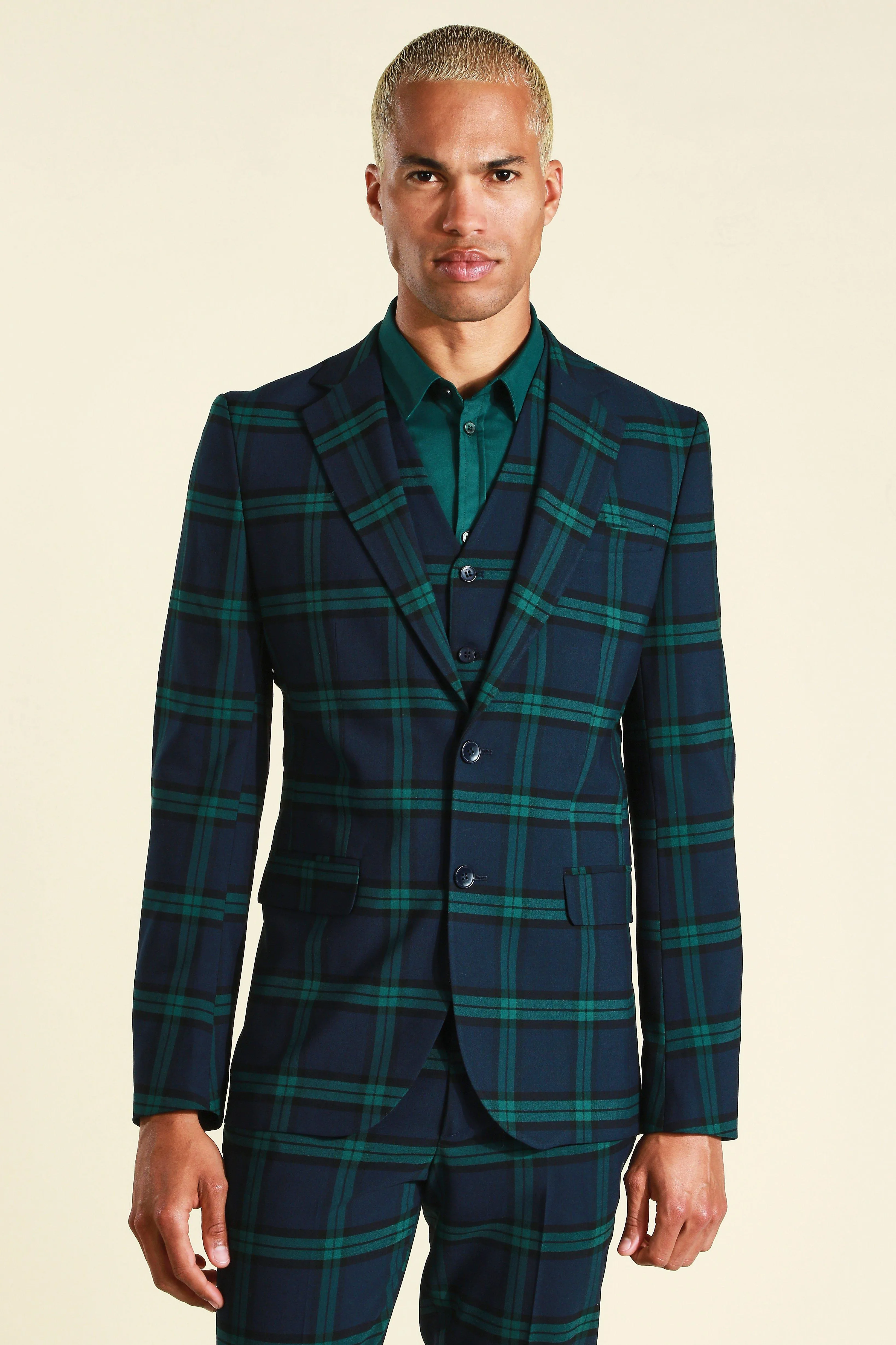 Skinny Single Breasted Check Suit Jacket