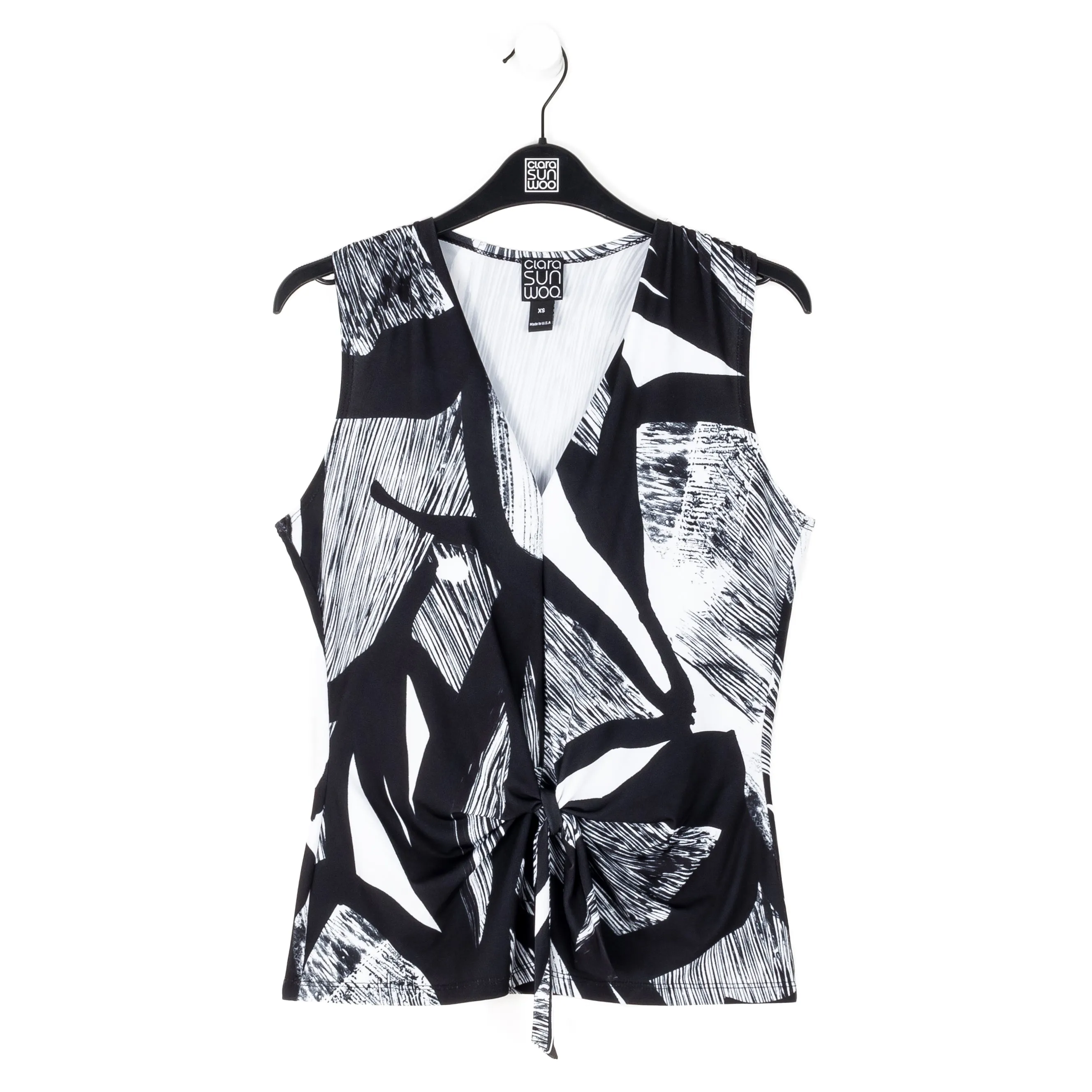 Sleeveless V-Neck Center Front Tie Top - Geo Sketch - Limited Sizes!