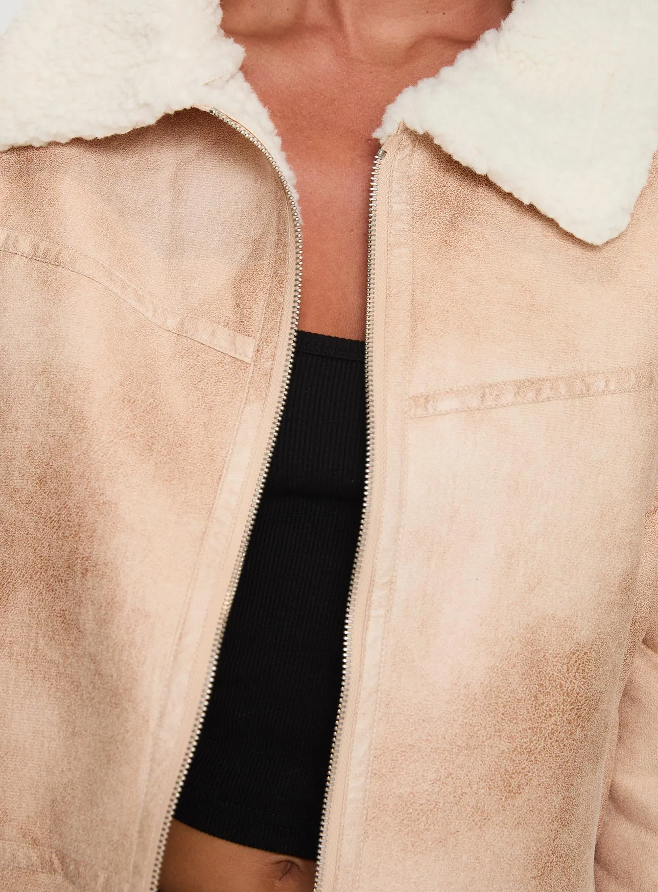 Solara Faux Leather Shearling Jacket Beige