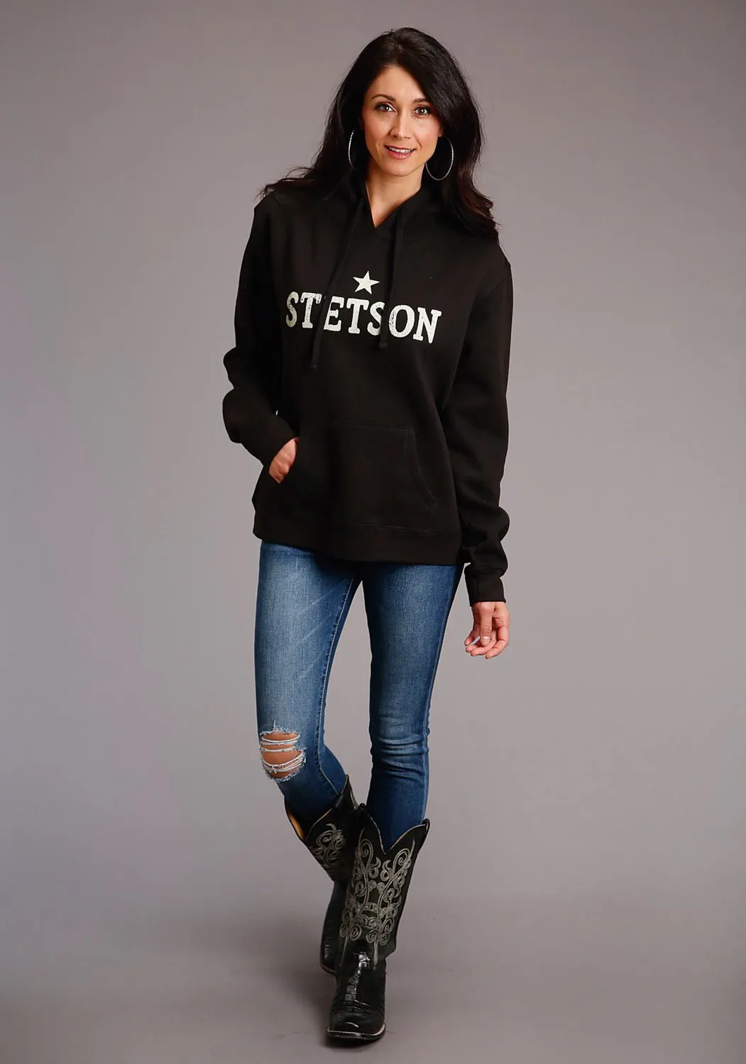 Stetson Womens Black Cotton Blend Star Logo Hoodie