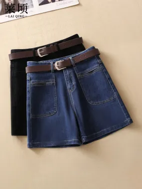 Summer denim shorts for women 2024 new thin style high-waist fashion A-line pants versatile slimming temperament wide-leg hot pa