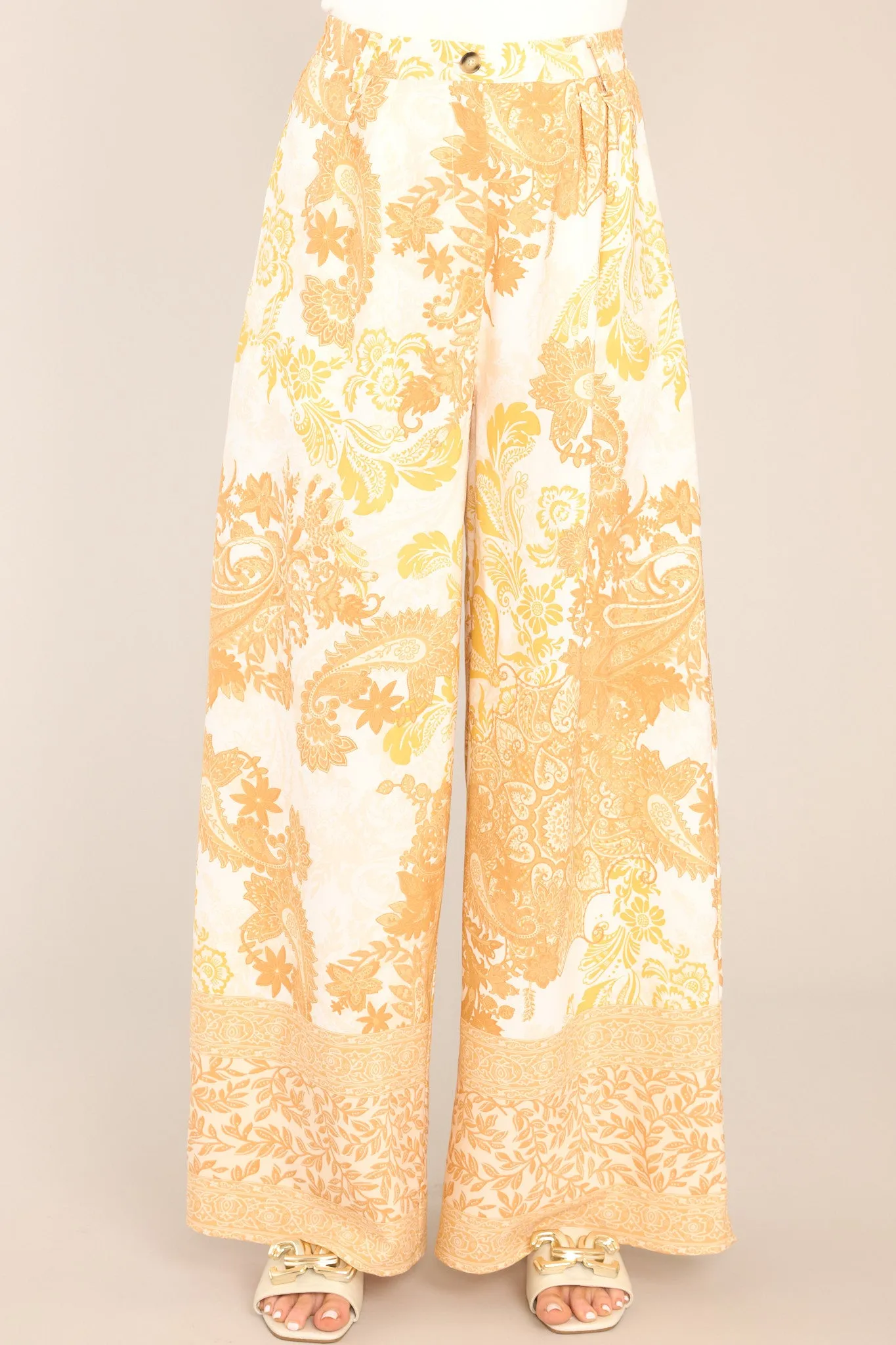 Sunlit Serenity Mustard Print Wide Leg Pants