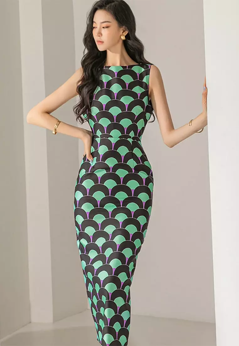 Sunnydaysweety New fashionable and elegant printed sleeveless vest dress CA1005122