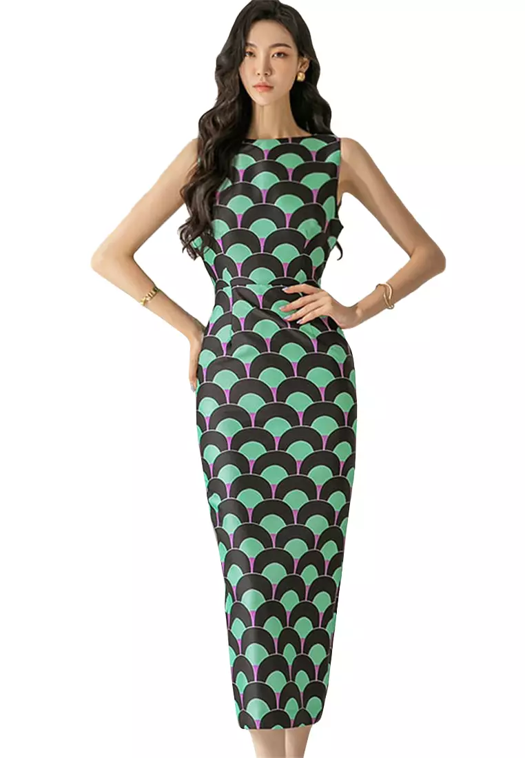 Sunnydaysweety New fashionable and elegant printed sleeveless vest dress CA1005122