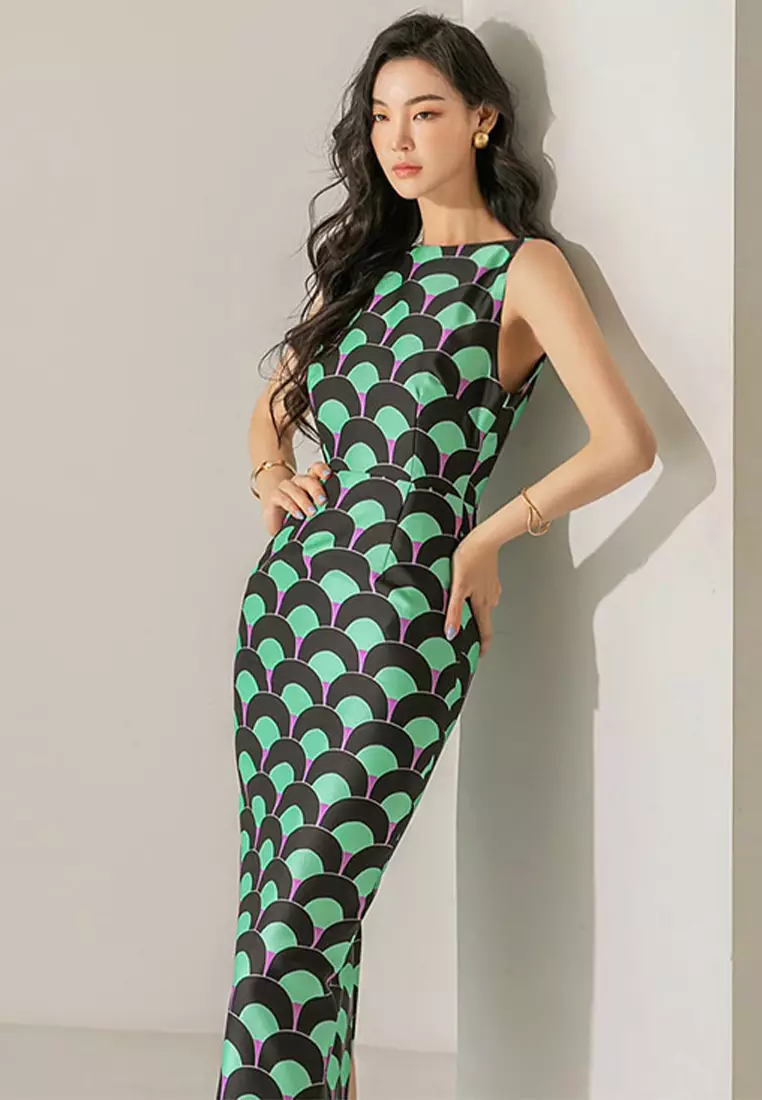 Sunnydaysweety New fashionable and elegant printed sleeveless vest dress CA1005122