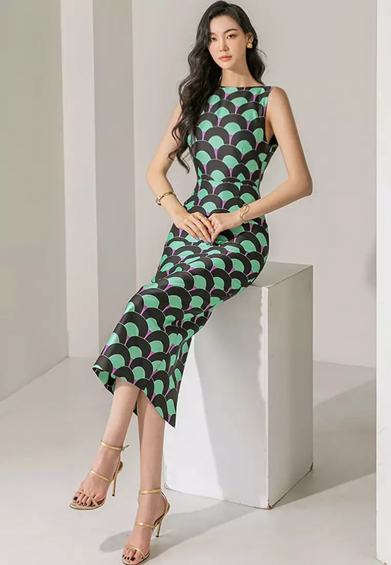 Sunnydaysweety New fashionable and elegant printed sleeveless vest dress CA1005122