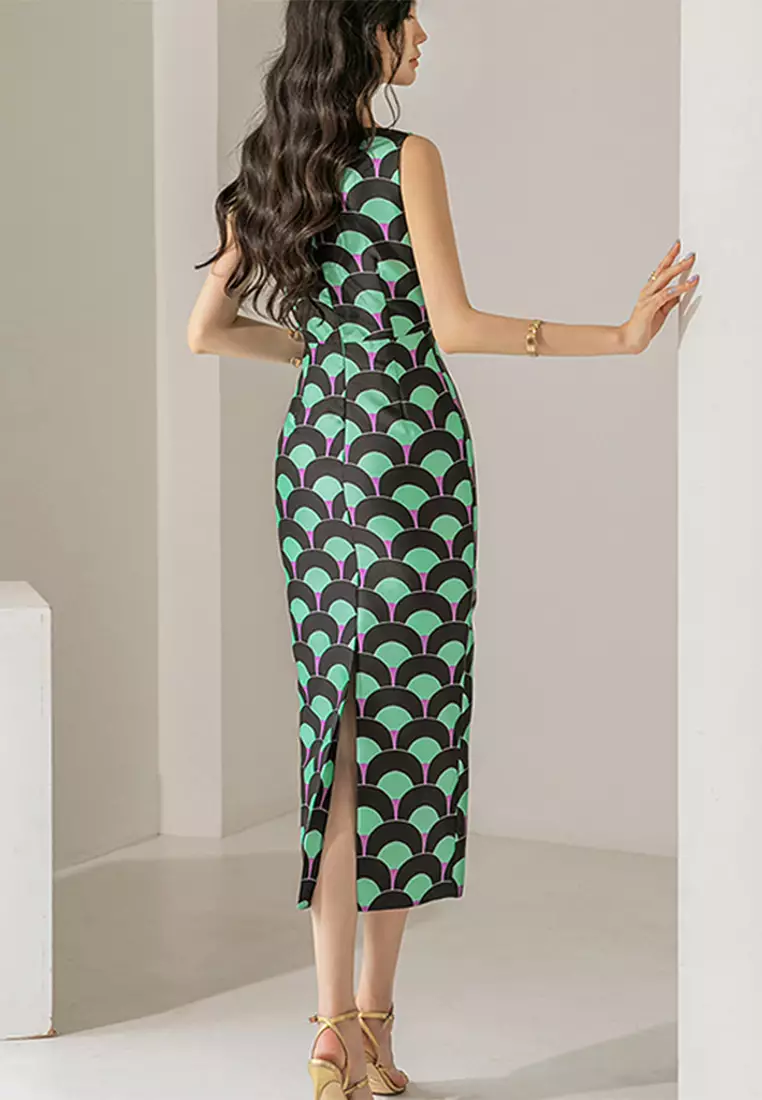 Sunnydaysweety New fashionable and elegant printed sleeveless vest dress CA1005122