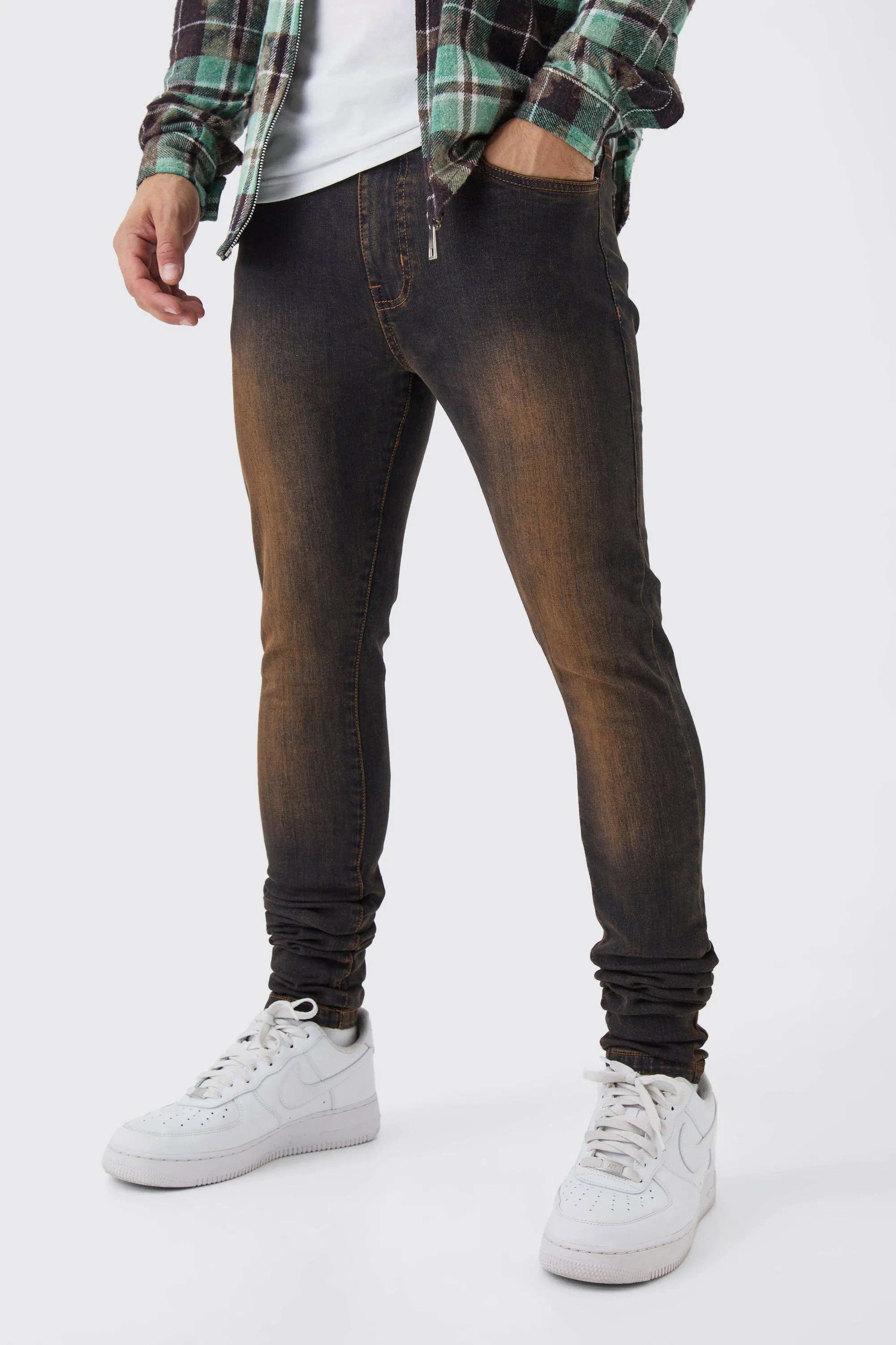 Super Skinny Stretch Stacked Brown Tinted Jeans