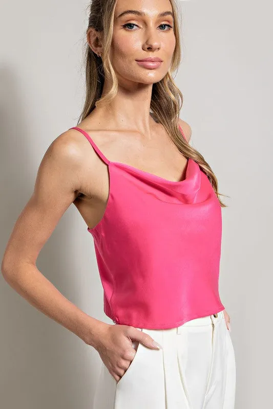 Sybil Satin Cowl Neck Top And Wide Leg Pants Set - Pink