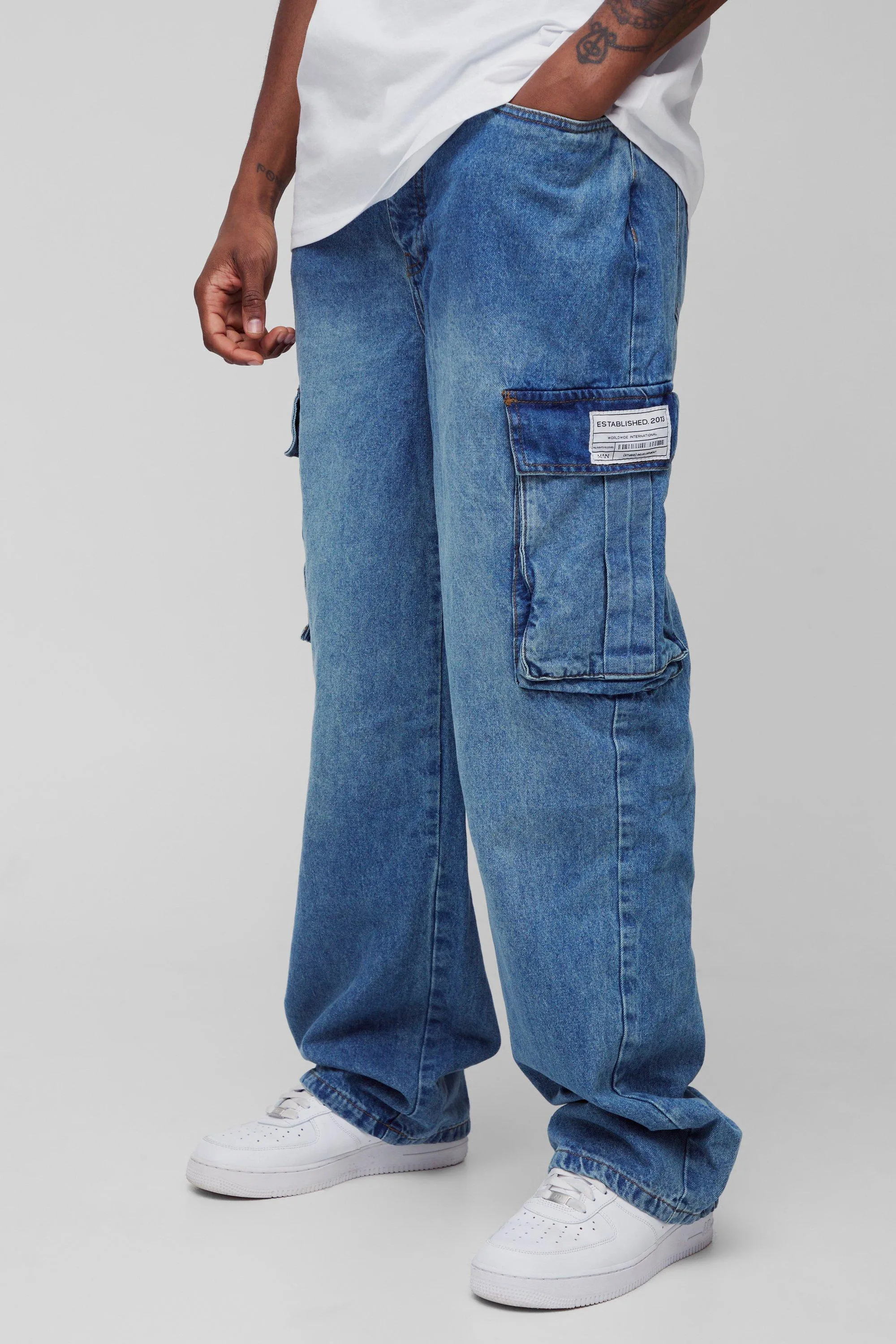 Tall Relaxed Fit Woven Tab Cargo Jeans