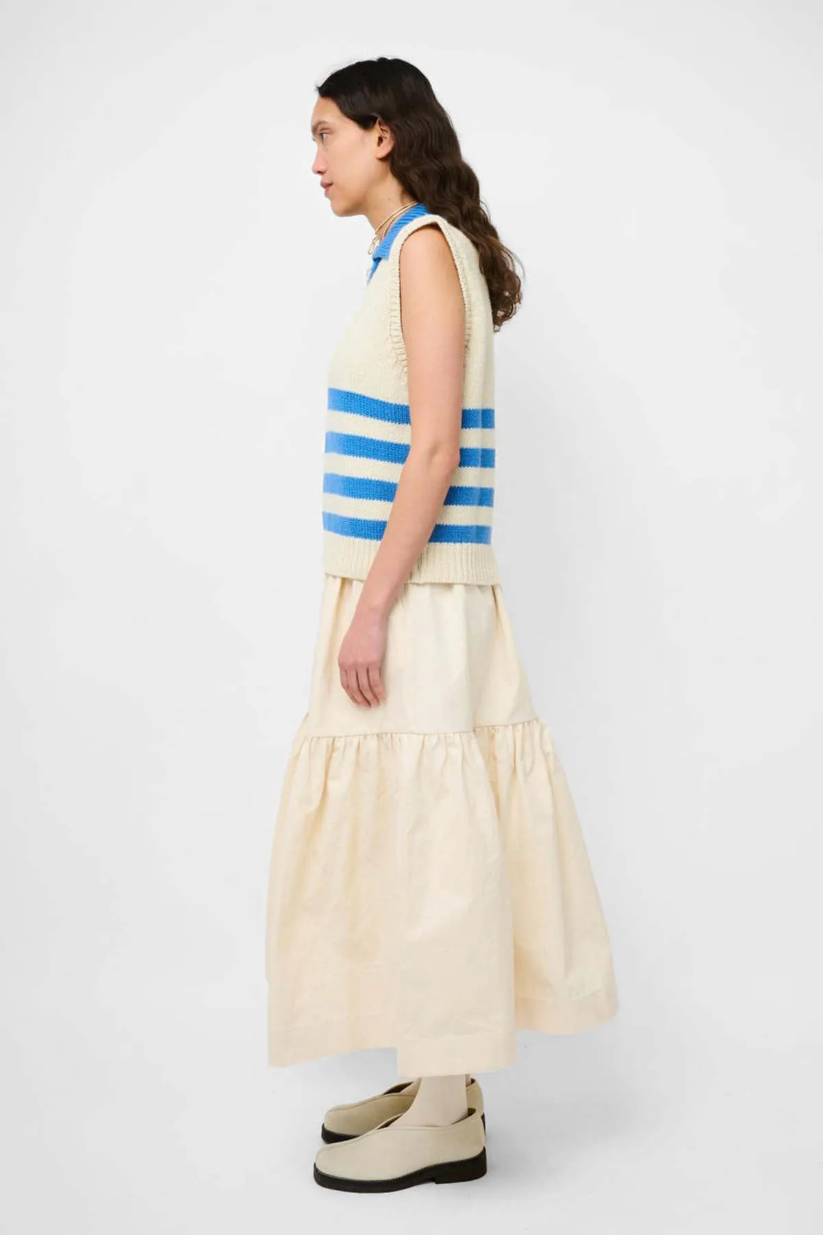 Textured Collar Vest - Ivory/Hyacinth