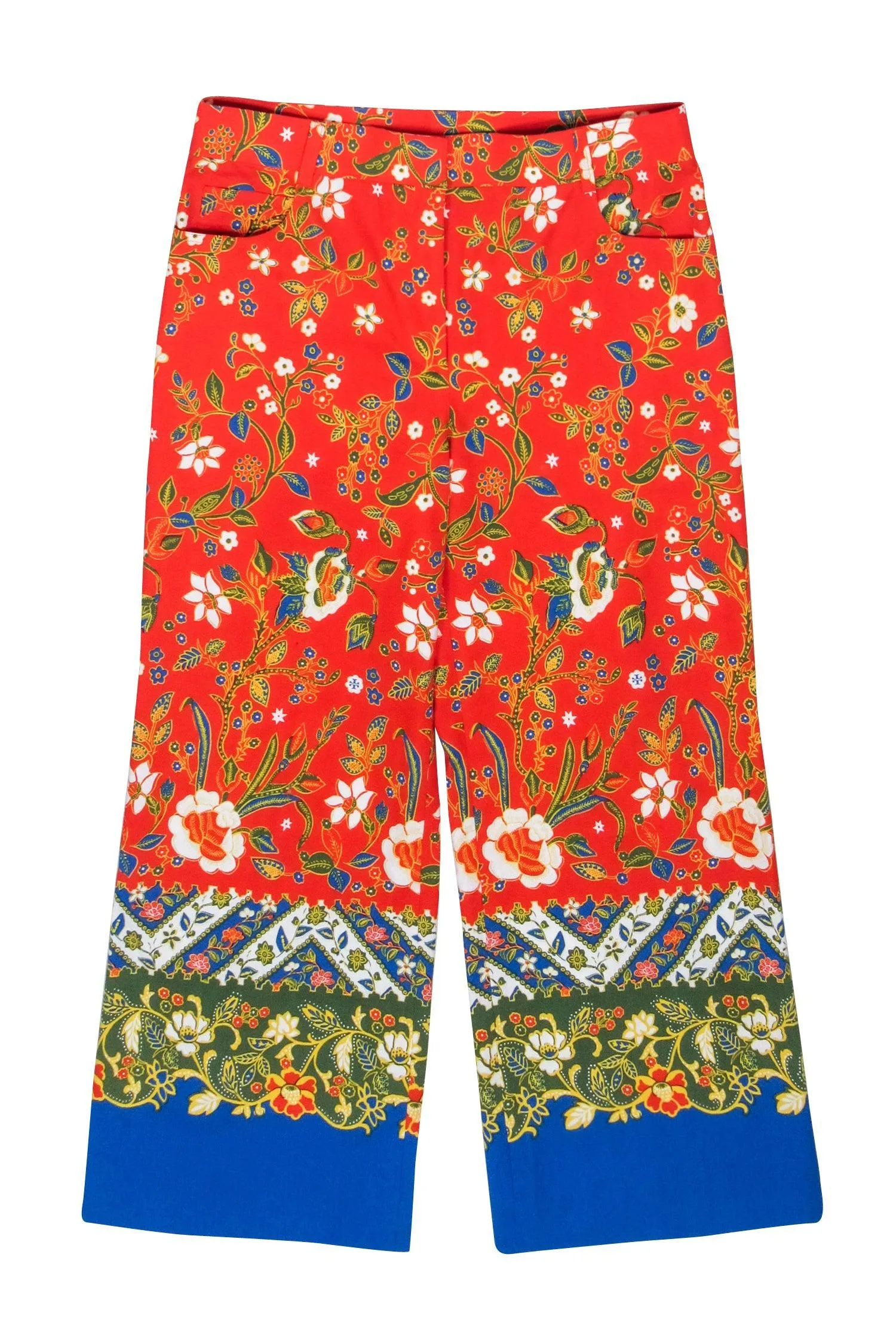 Tory Burch - Red w/ Blue Floral Print Straight Leg Dayton Pants Sz 6