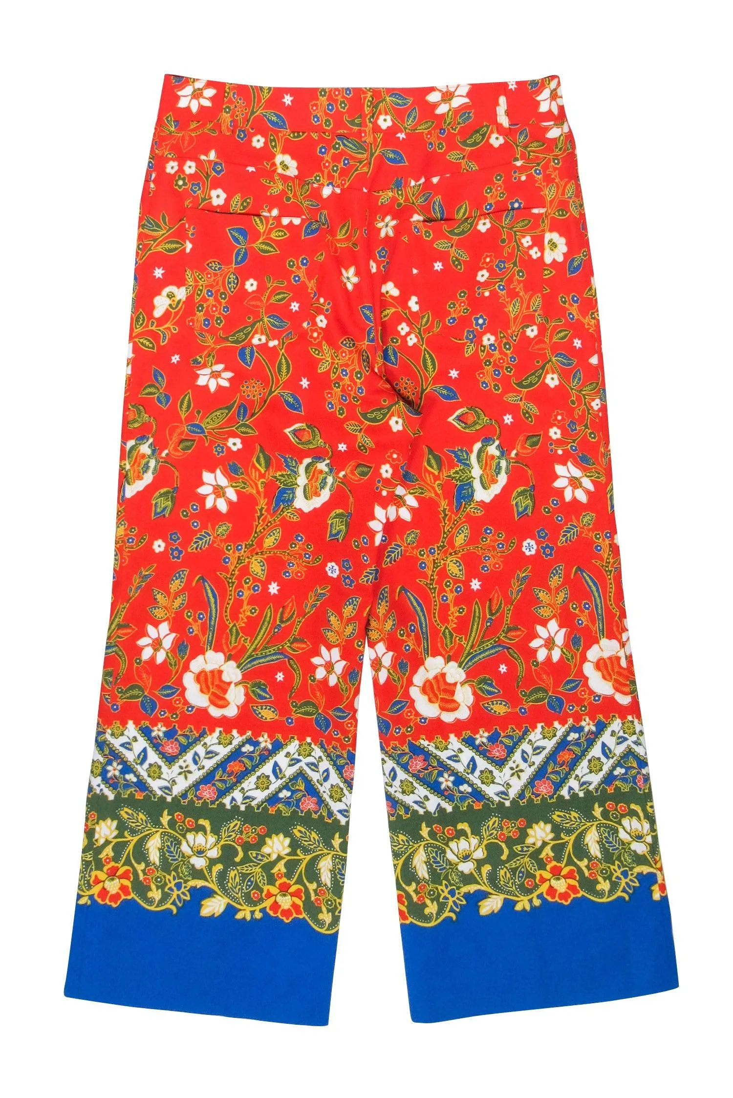 Tory Burch - Red w/ Blue Floral Print Straight Leg Dayton Pants Sz 6