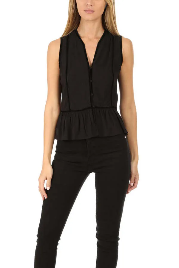 Trim Peplum Sleeveless Top - Noir