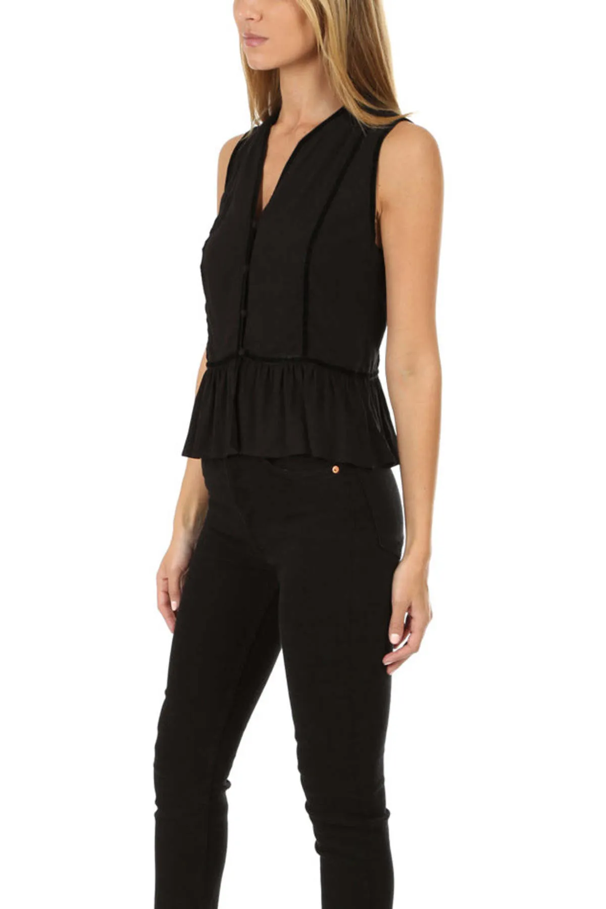 Trim Peplum Sleeveless Top - Noir