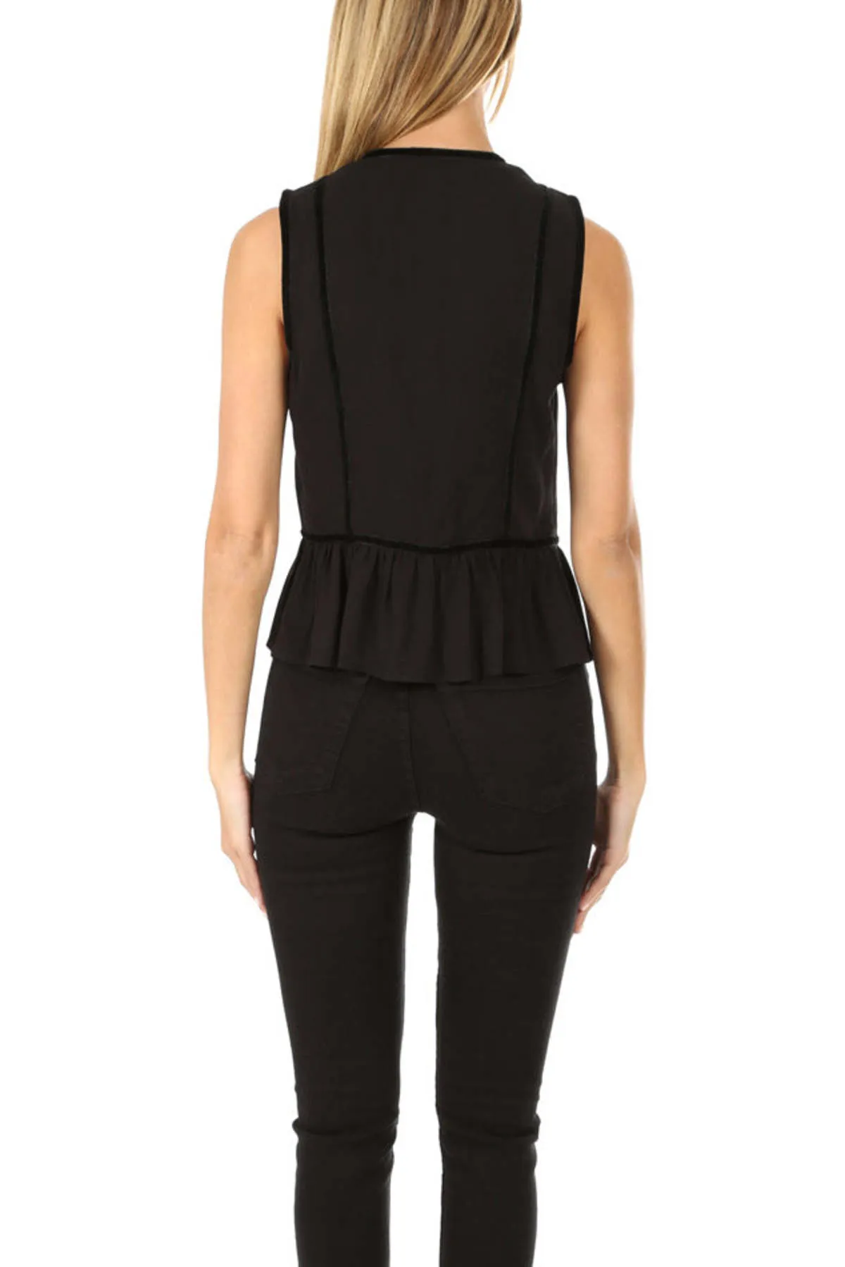 Trim Peplum Sleeveless Top - Noir