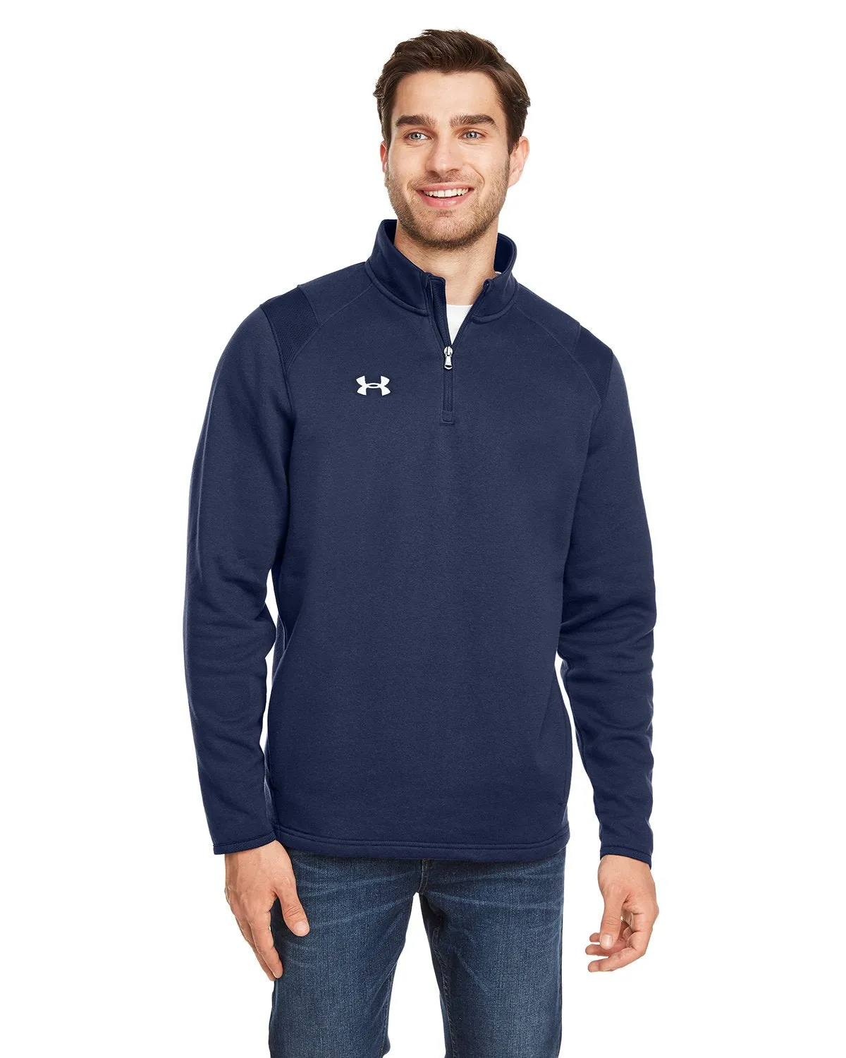 Under Armour Men's Hustle Quarter-Zip Pullover Sweatshirt 1310071 MD NVY/ WH 410