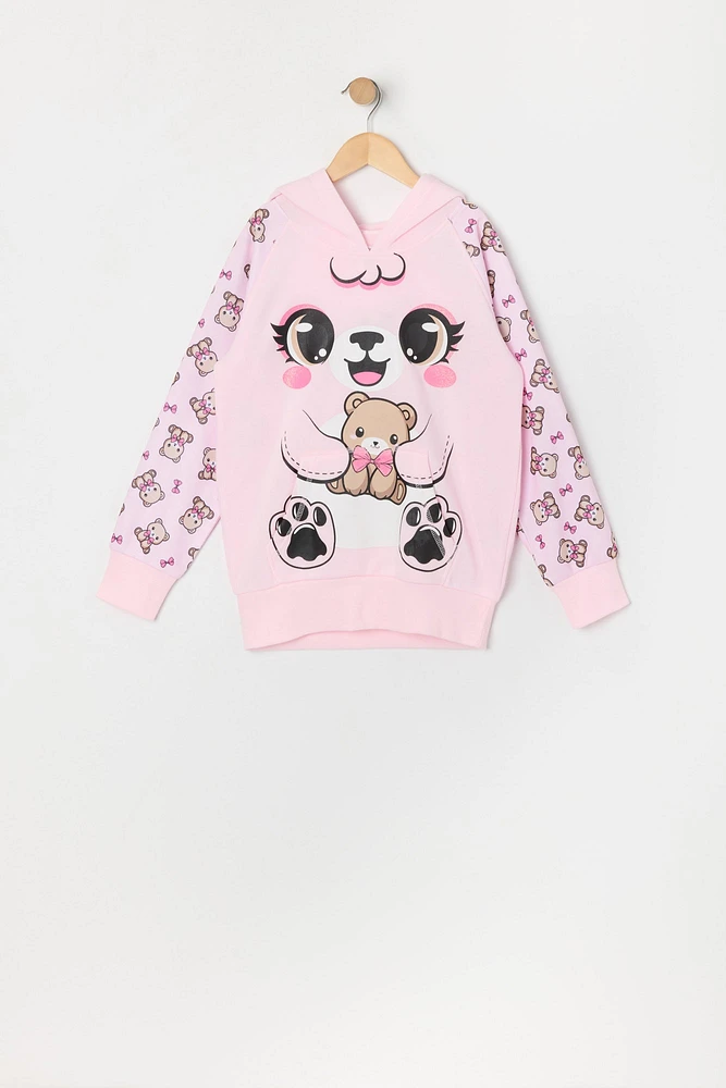 Urban Kids Girls Bow Teddy Bear Character Hoodie