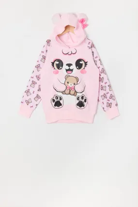 Urban Kids Girls Bow Teddy Bear Character Hoodie