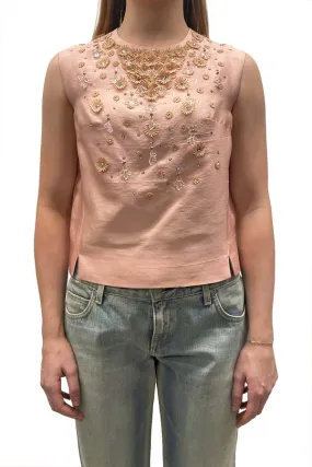 Vintage Embellished Sleeveless Top - Baby Pink 