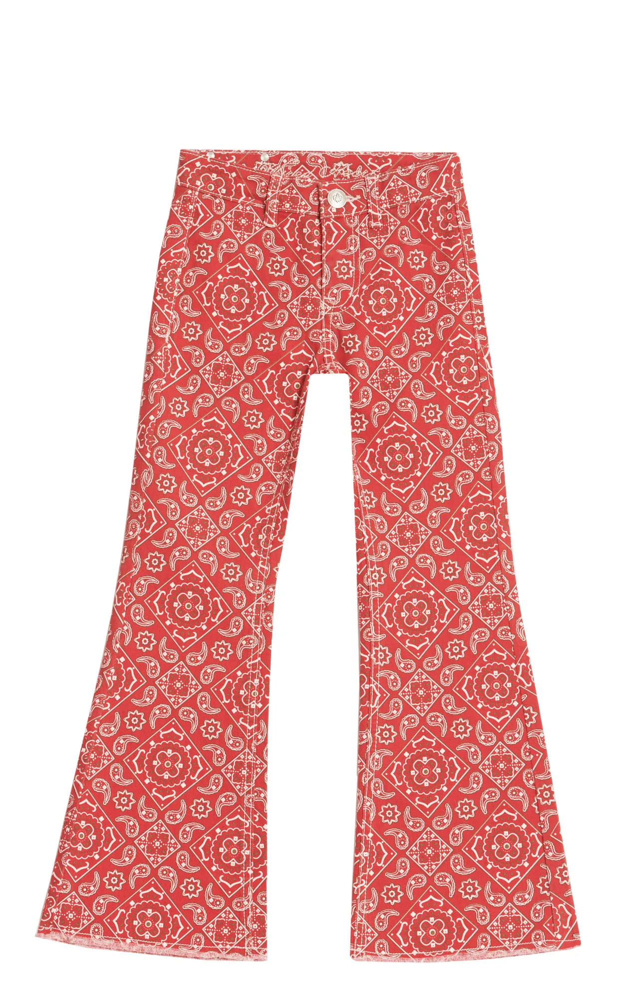 Wired Heart Girl's Red & White Bandana Print Mid Rise Flare Leg Jeans 