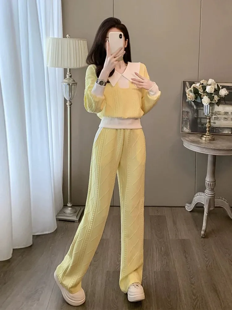 Yellow sports and leisure suit for women in autumn and winter fashionable and age-reducing temperament long-sleeved sweatshirt w