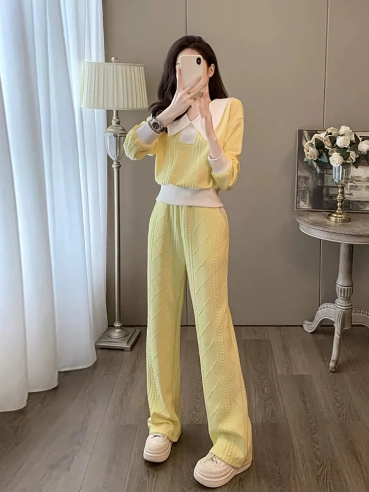 Yellow sports and leisure suit for women in autumn and winter fashionable and age-reducing temperament long-sleeved sweatshirt w