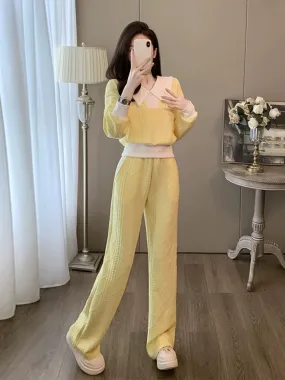 Yellow sports and leisure suit for women in autumn and winter fashionable and age-reducing temperament long-sleeved sweatshirt w